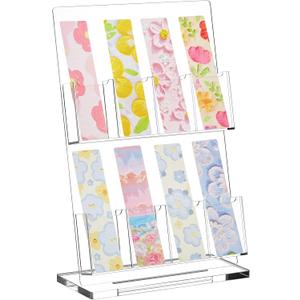 Dunzoom 1 Pc Freestanding Acrylic Bookmark Display Holder for Business Multiple No Assembly Required 2'' Bookmark Organizer Stand for Vendors Retail Store Craft Show (Two-Layer 4 Slots)