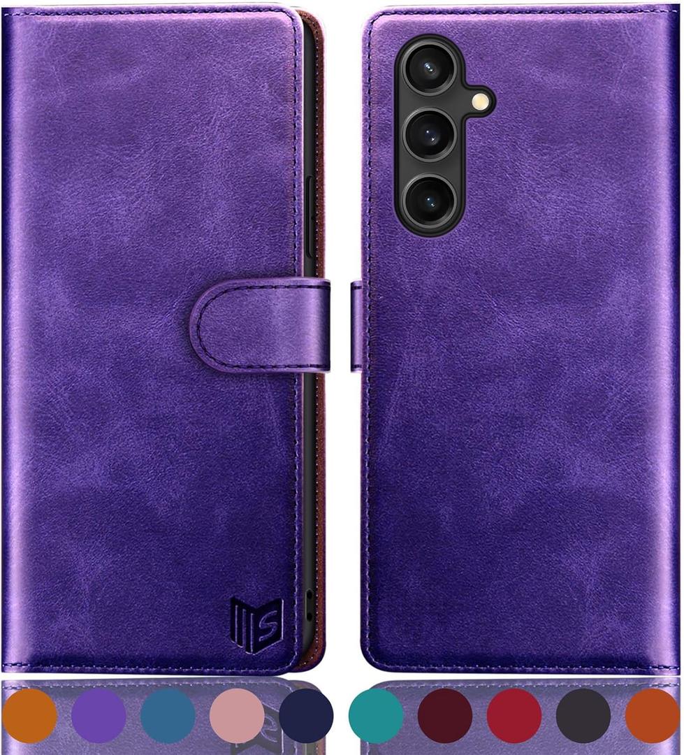 SUANPOT for Samsung Galaxy S24 FE Wallet case with RFID Blocking Credit Card Holder,Flip Book PU Leather Protective Cover Women Men for Samsung S24 FE Phone case Purple
