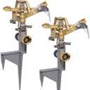 Biswing 2 Pack Impact Sprinkler Head on Metal Step Spike, Heavy Duty Zinc Alloy Lawn Sprinkler, Adjustable Coverage Nozzle on Sturdy Spike Base, 360 Degree Large Area Irrigation