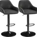 Yaheetech Bar Stools Set of 2, PU Leather Swivel Counter Height Barstools, Adjustable Bar Chairs with Backrest and Footrest, Kitchen Island Stool for Home Kitchen, Black