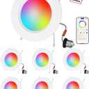 Neliwo LED Recessed Lighting 6 inch/ 5 inch, Smart RGB Bluetooth Can Lights, 13W 1050LM, Color Changing, Retrofit Led Recessed Light Compatible with Alexa for Bedroom Living Room Kitchen, 6Pack