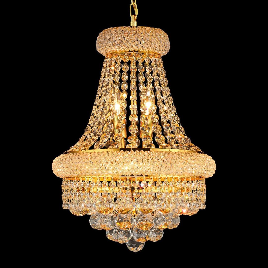 Gifarich Gold Crystal Chandeliers for Dining Room，6-Lights D15 Inch
