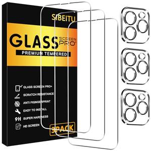 SIBEITU 3 Pack Screen Protector for iPhone 13 Pro Max with 3 Pack Camera Lens Tempered Glass Protector, 6.7 Inch HD Clear Glass Film 9H Hardness Full Coverage, Scratch Resistent, No Air Bubbles