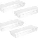 Backerysupply 4 Pack Storage Bins For Bathroom Cosmetic Makeup Vanity Clear Plastic Desk Drawer Organizers Tray Kitchen Utensils Silverware Dividers 15"x6"x2"
