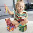 Creative 3D Sensory Cube Toys for Children with Autism,Silicone Fingertip Cube Toys for Anxiety Relief, Focus, ADHD & Autism,Suitable for Children and Adults,with 20 Silicone Strings (Green)