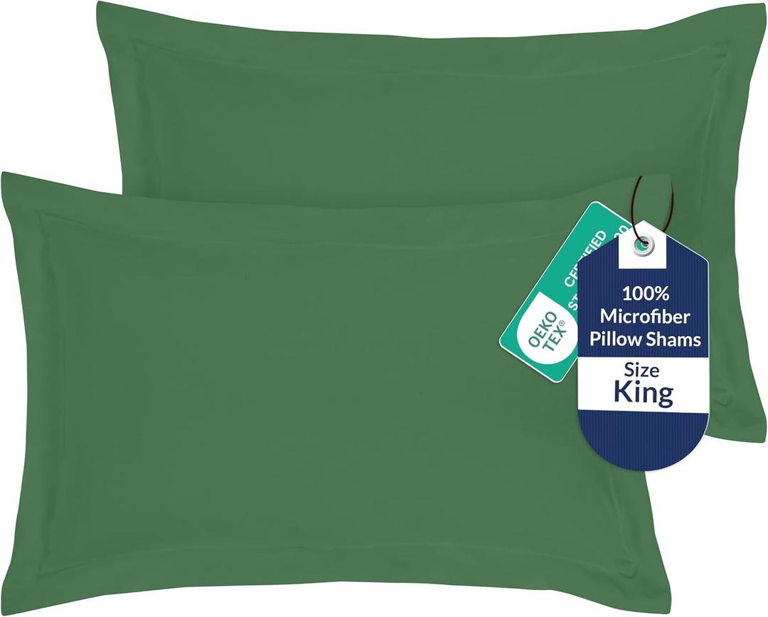 Royale Linens Pillow Shams 2 Pack King Size 20x36 Inch- Brushed 1800 Microfiber - Bed Pillow Shams, Wrinkle Resistant Super Soft and Cozy- Back Overlap Closure - Oxford Pillowcase (King, Hunter Green)