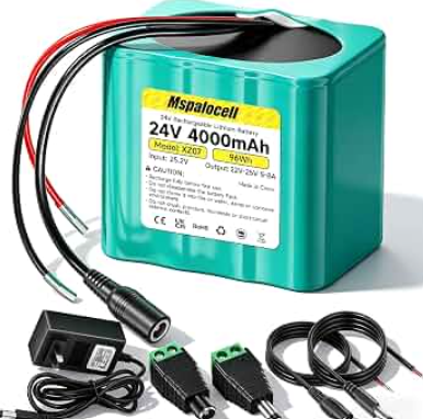 Mspalocell 24V 4Ah Rechargeable Lithium Replacement Battery with Charger Bare Leads Wires Compatible for 24V Devices,DIY Speaker