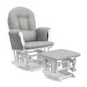 Storkcraft Premium Hoop Glider and Ottoman (White Base, Light Gray Cushion)  Padded Cushions with Storage Pocket, Smooth Rocking Motion, Easy to Assemble, Solid Hardwood Base (White/Light Gray)