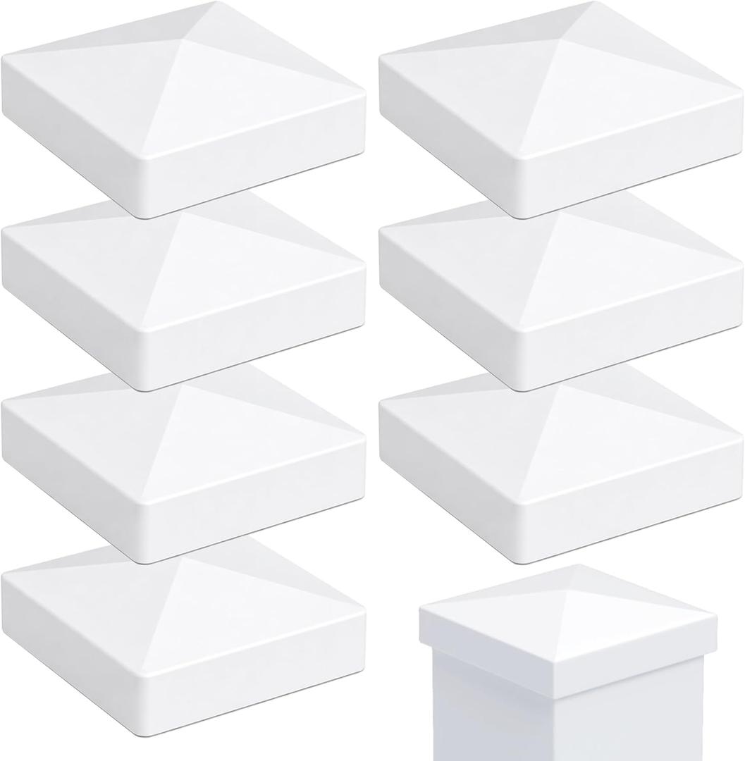 RECTOO 4x4 Vinyl Post Caps White (Actual 4.00" Internal Size - NOT for Wood Posts), Pyramid Top Toppers for Fences, Decks & Mailboxes, Weatherproof PVC Post Protector (8 Pack)