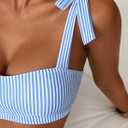 Herseas Women's Tie Shoulder Bikini Sets 2 Piece Striped Swimsuits High Waisted Bathing Suits (XL)