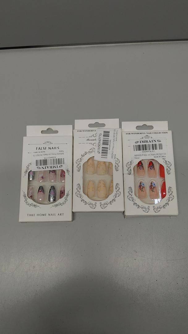 IMRAIN Press on Nails Medium Almond Fake Nails Flower Designs Orange Red Glossy Glue on Nails Full Cover Acrylic False Nailsfor Women 24Pcs 3 pack, Different Styles