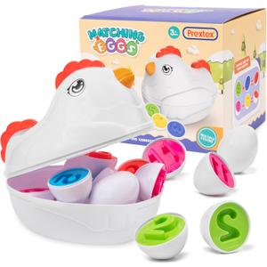 PREXTEX Find & Match Number Matching Easter Eggs with Hen/Chicken Carrying Case | Baby Toys, Brain Toys, Motor Skills, Sorting Toy, Best Gift | Small Kids, Toddler, Girl, Boy