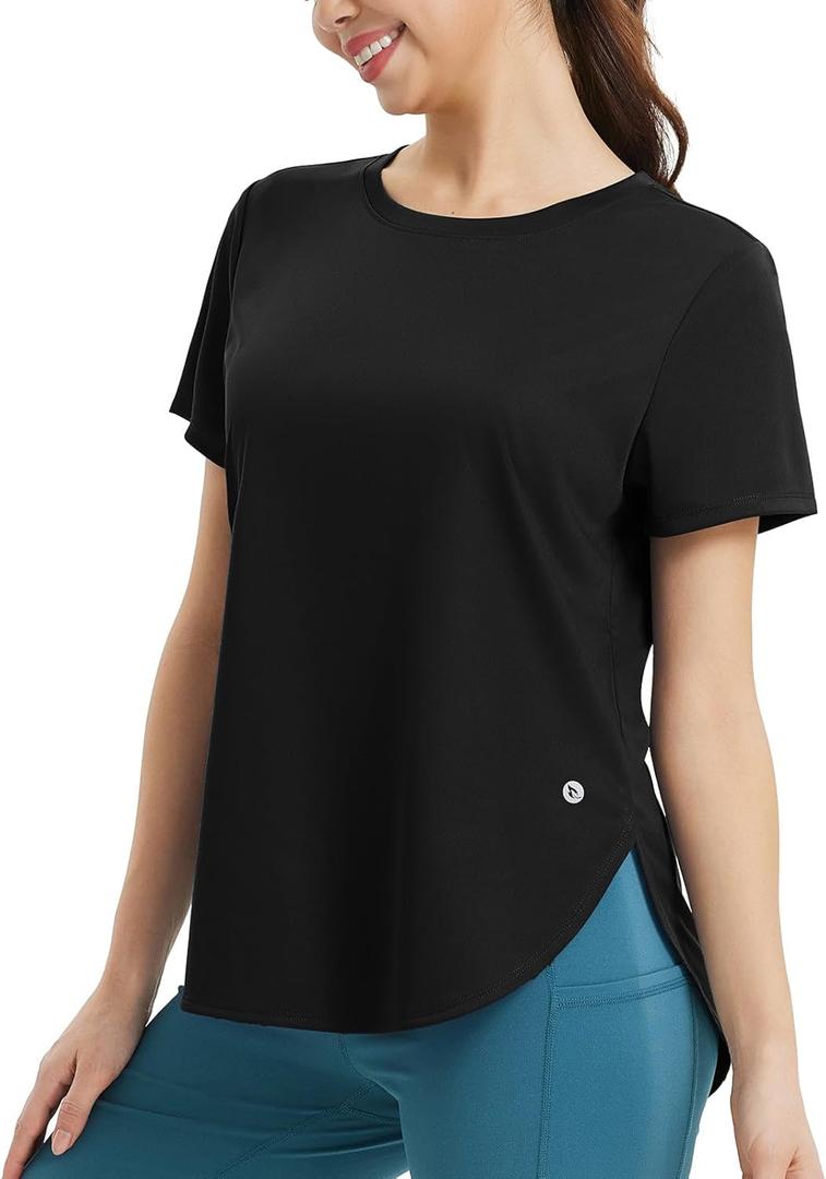 baleaf Women's Short Sleeve Workout Tops Athletic Running Shirts Quick Dry T-Shirts Loose Fit Gym Yoga Tee UPF 50+ (Black, S)
