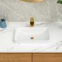 Lordear Vessel Sink 19 x 12 Inch Semi Recessed Bathroom Sink Rectangular White Ceramic Vessel Sink Modern Vanity Sink Bath Wash Sinks Bowl Above Counter Basin