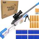 AGM MASTECH AWM Shell-Throwing Blaster Set, 40 Official Foam Darts, 4-Dart Cartridge, 2 Magazines, Fun Playset for Boys, Kids, and Adults (White)
