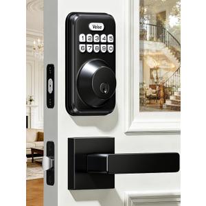Veise Keyless Entry Door Lock with 2 Lever Handles, Electronic Backlit Keypad Deadbolt Set for Front Door, Smart Digital, Anti-Peeping & One-time Code, Auto-Lock, Easy Installation, Matte Black