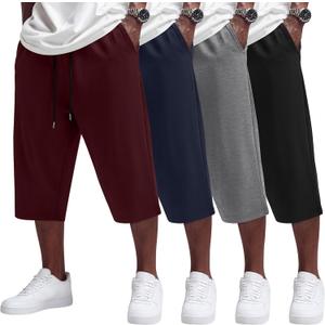 Neer 4 Pack Mens Carpi Shorts Big and Tall Below Knee Casual 3/4 Pants Loose Fit Drawstring Jogger Shorts with Pockets, XL