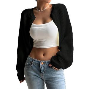 COZYEASE Women's Bolero Shrug Sweaters Long Sleeve Open Front Rib Knit Cropped Cardigan Sweater Fashion (X-Small, Black)