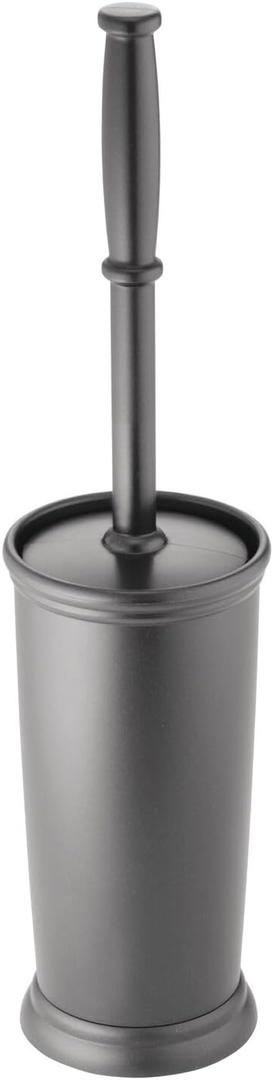 mDesign Toilet Bowl Brush and Holder - Covered Bathroom Toilet Brush - Standing Toilet Bowl Scrubber in Modern Holder - Space Saving, Deep Cleaning Brush for Toilet - Hyde Collection - Charcoal Gray (Pack of 1)