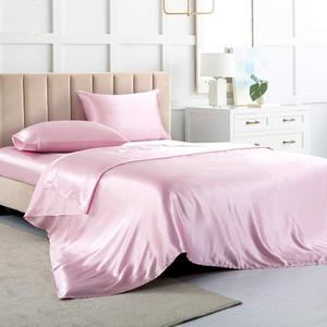Satin Bed Sheets Queen Sheet Set, Pink Silk Sheets, 4 - Pieces Soft Bedding Set with 1 Deep Pocket Fitted Sheet,1 Flat Sheet,2 Pillowcase (Pink)