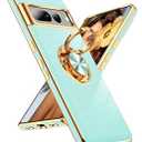 LeYi for Google Pixel-7-Pro Phone Case: 360° Rotatable Ring Holder Magnetic Kickstand, Plating Rose Gold Edge Protective for Google Pixel 7 Pro Case, Mint