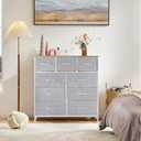 DUMOS 9 Drawer Dresser for Bedroom, Fabric Storage Organizer with Sturdy Metal Frame, Wooden Top Chest of Drawers for Closet Entryway Guest Room,Light Grey