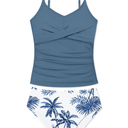 Girls Swimsuit 2 Piece Bathing Suit Criss Cross Ruched Girl Tankini Sets Printed Girls' Swimwear for 13-14 Years