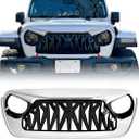 Front Shark Grille Compatible with 2018-2025 Jeep Wrangler JL JLU Gladiator JT w/o TrailCam, White Black