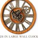 HOIBAI Large Wall Clock 24 Inch Vintage Brown