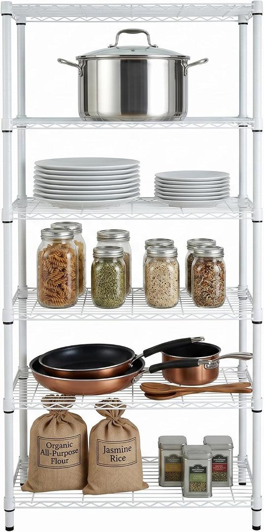 Honey-Can-Do 5-Tier Heavy Duty Adjustable Shelving Unit, 200-lb Per Shelf Metal Storage Rack, White Wire Shelf for Laundry Room Kitchen Craft Room, 36 x 14 x 72 in