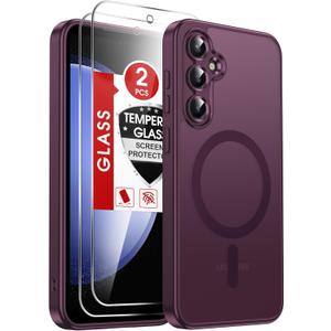 LeYi for S23-FE Case:     [Mag-Safe Fit] with Screen Protector, Frosted Translucent Soft-Touch Skin & Military-Grade Protection para S23FE, Wine Red (Galaxy S23 FE (6.4 inch))