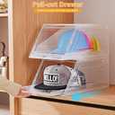 Amllas 2 Pack Stackable Hat Organizer for Baseball Caps, Large Clear Hat Holder with Sliding Drawer, Hat Storage Box with Door, Baseball Cap Organizer