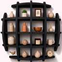 Circle Wall Shelf Wall Mounted - 22.5 Inch Wooden Circular Wall Shelf for Mug Display - Coffee Cup Display Round Wall Shelf - Wood Sphere Display Shelf - Mug Display Cabinet (Black)