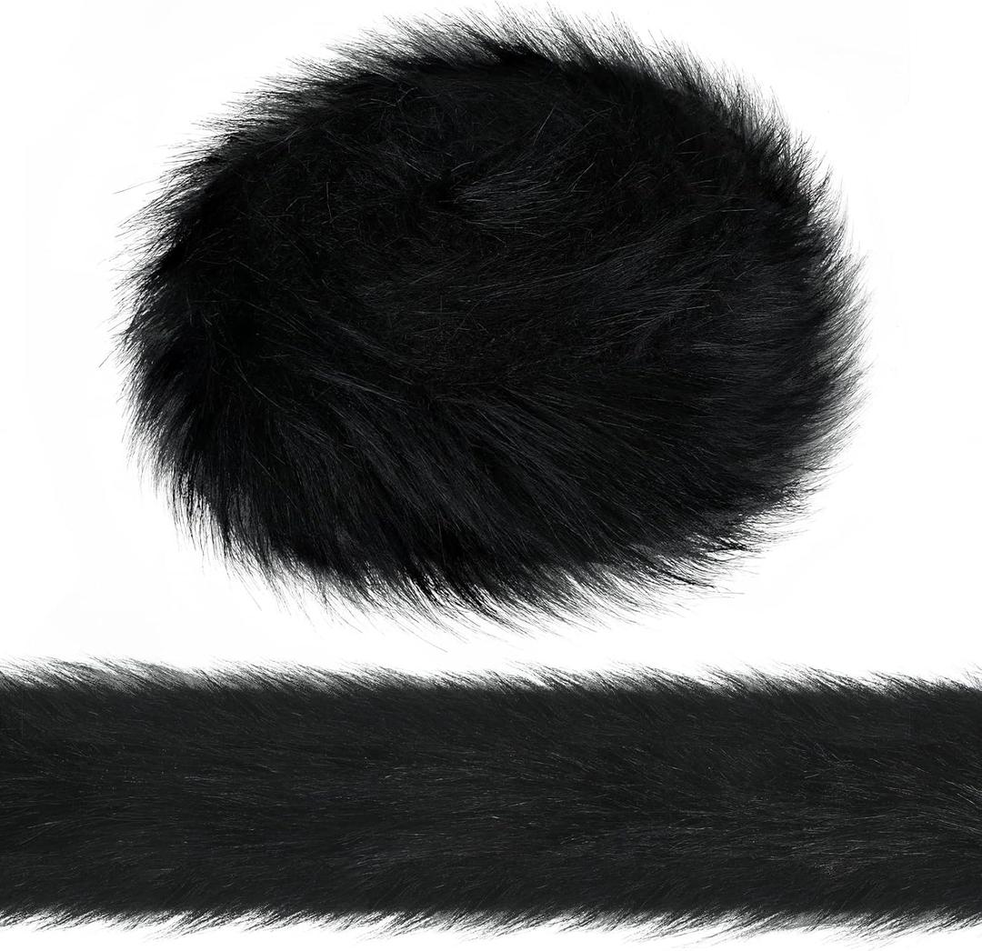 2 Inches Wide Christmas Faux Fur Ribbon Trim Fabric Roll for Christmas Tree Decor or Wreath Bows Craft, 3 Yards Long (Black,2 Inch)