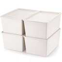 Menkxi 4 Pcs Storage Bins with Lids Plastic Stackable Containers for Organizing Shelves Christmas Ornament Box Baskets(Beige,Large)