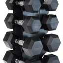 CAP 150 lb Rubber Coated Hex Chrome Handles Dumbbell Set with Vertical Dark Rack