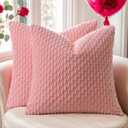 Kevin Textile Valentines Day Decorative Pillow Covers Set of 2 Striped Plush Corduroy Pillows Pillowcases Boho Home Decor Cushion Covers for Couch Sofa Bed Living Room 18x18 Inch, Dark Pink