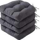 IPYNBAP Outdoor Chair Cushions Set of 4, Patio Chair Cushions with Ties, 19x19+5 Tufted Outdoor Seat Cushions, Waterproof Patio Furniture Cushions, Outdoor Dining Chair Pads, Dark Grey