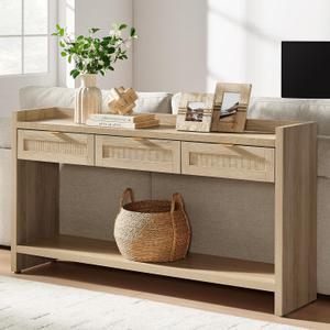 SICOTAS Console Table with Rattan Drawers - Boho Rattan Entryway Table with Storage, Small Console Tables for Entryway, Entry Tables for Hallway 