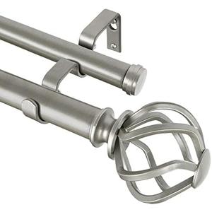 KAMANINA 1 Inch Double Curtain Rods 32-86 inch Window Telescoping Drapery Rod, Antique Sliver Heavy Duty Curtain Rods for Windows, Twisted Cage Finials