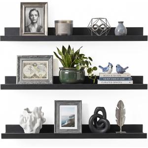 upsimples 23.6'' Long Floating Shelves for Wall Decor and Storage, Black, 23.6in