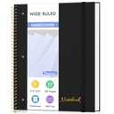 MUAHLIUB Spiral Notebook Wide Ruled Paper 8" x 10 1/2", 1 Subject Spiral Notebook, 3-Hole Punched Perforated Pages Ideal for School, Office, Writing, 95 Sheets Lined Journaling Notebook, Black