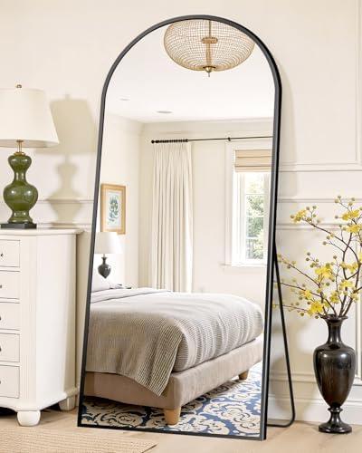 Suidia Full Length Mirror, 58"x17.5" Floor Standing Mirror Freestanding, Full Body Mirrors with Stand for Bedroom, Hanging Mounted for Living Room Cloakroom, Black, Arched Style