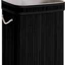 StorageWorks Laundry Hamper with Lid, Foldable Bamboo Laundry Basket, Clothes Hamper with Handles, Organizer and Storage for Laundry Room, Bedroom, Dorm, Black