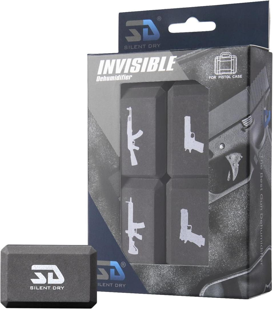 Silent Dry Renewable Small Gun Safe Dehumidifier Block, Rechargeable Portable Moisture Absorber for Gun Accessories, Closet, Cabinet, Camera, Gym Bag, up to 5L, 4 Pieces, Invisible