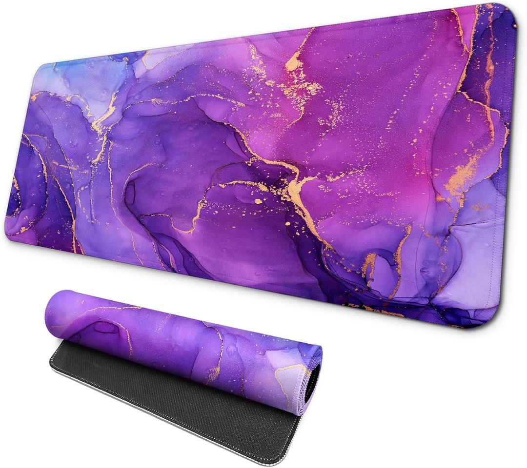MAY FLOWER Gaming Mouse pad, Large Laptop Mousepad, Full Keyboard Mat, Long Computer Mouse Mat for Home and Office, Anti-Slip Rubber Base, 31.5 x 11.8 Inches (Purple Marble)