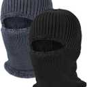 2 Pieces Winter Face Mask Ski Masks Warm Knitted Balaclava for Men Women Fleece Windproof Face Cover for Outdoor Sports (One Size, Black, Grey)