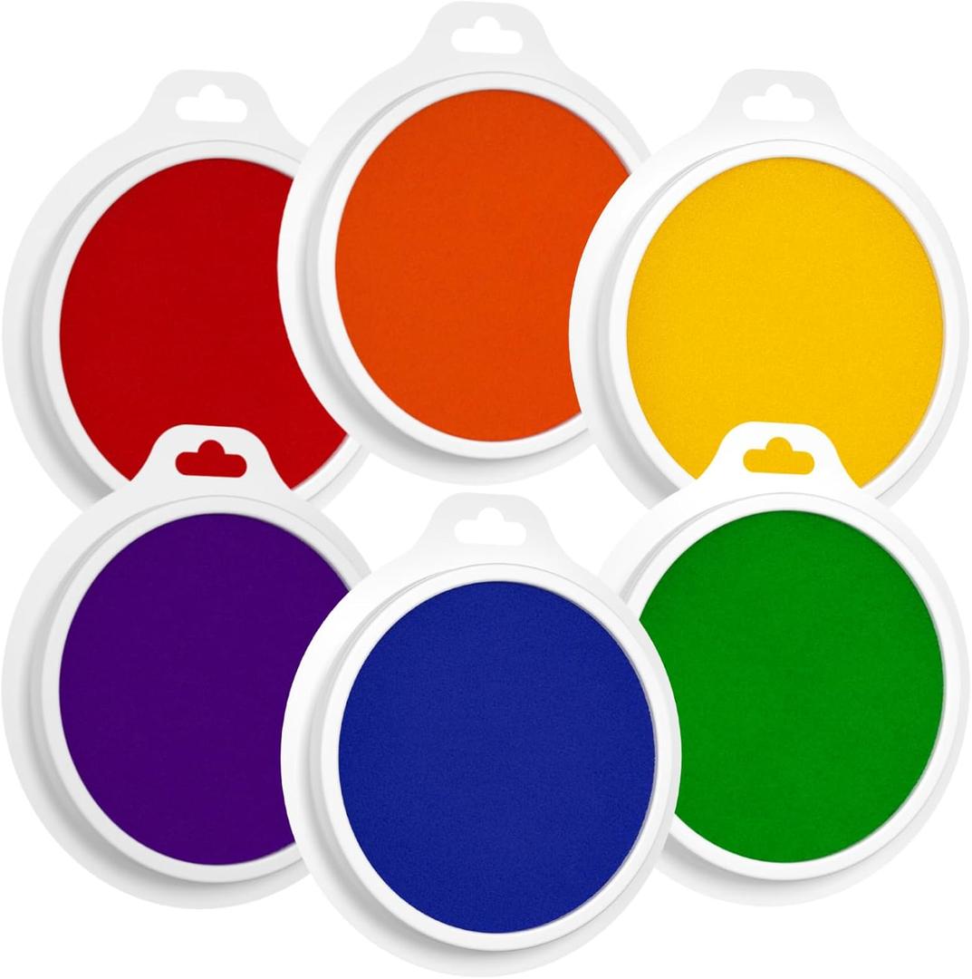 Zeustbonwe 6 Pcs 7-inch Large Washable Ink pad,Rainbow Stamp pad, Suitable for Hand and Foot Print Art,Children's Art Creation, and Scrapbooking,Paper Crafts,Leave a Mark on the Baby's Growth