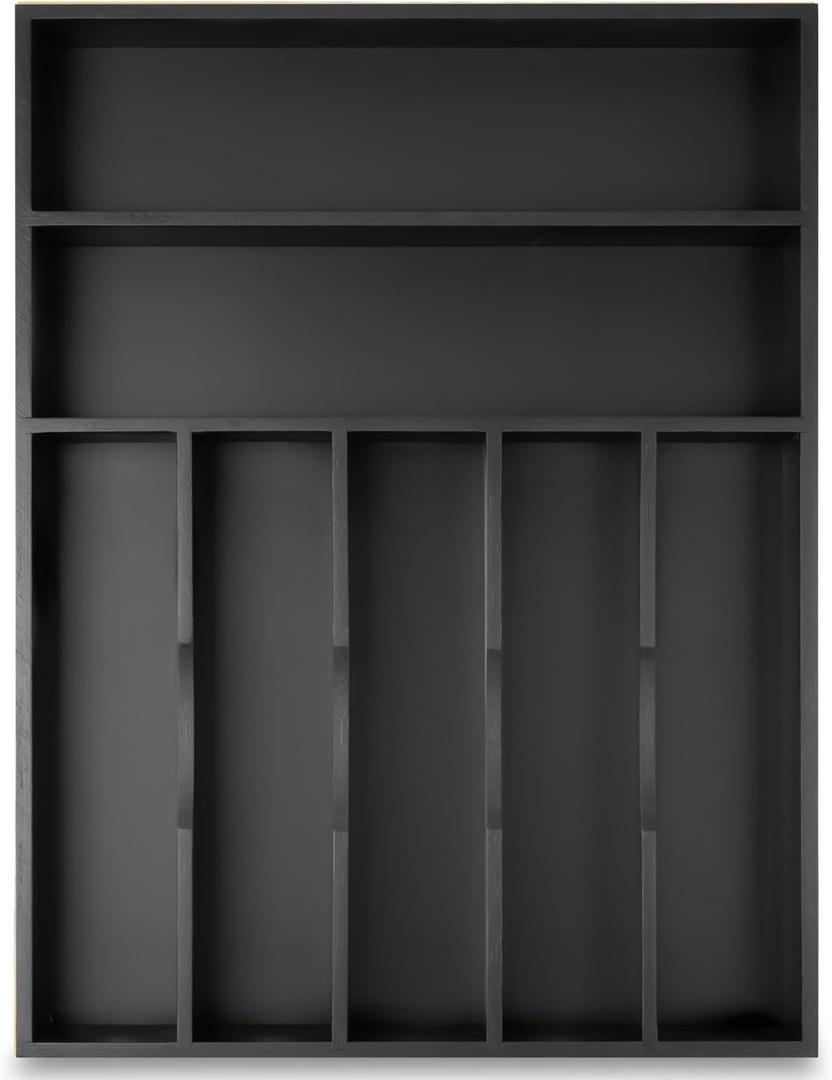 Silverware Organizer Kitchen Drawer Organizer Utensil Organizer Bamboo Silverware Holder Cutlery Organizer in Drawer Flatware Organizer Tray(7 Slots, Black