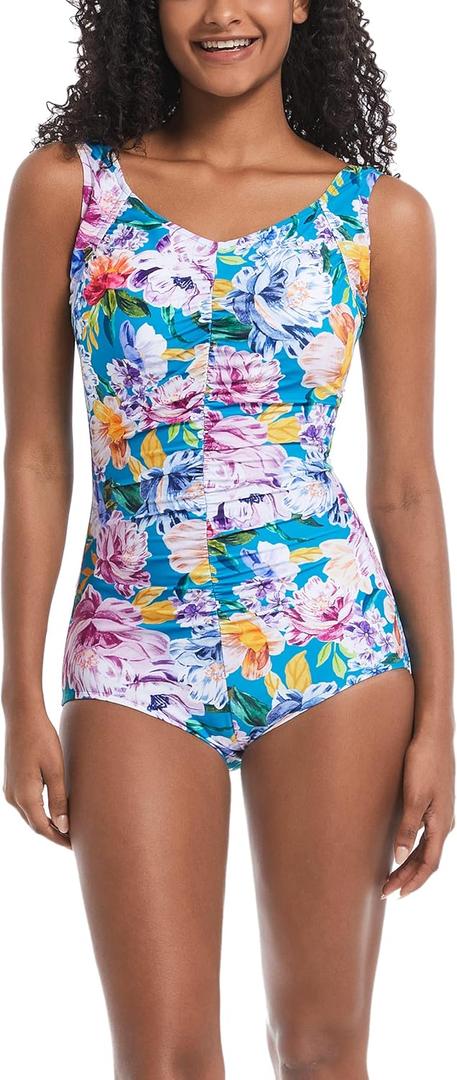 BIMEI Women's One Piece Mastectomy Swimsuit Pocketed Swimwear (Large, Blue)
